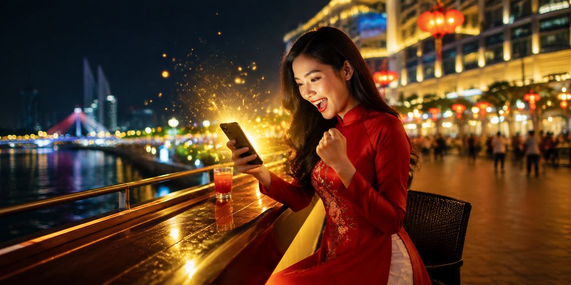 Người dùng tại Đà Nẵng xem lịch thể thao trên điện thoại trong không khí hiện đại