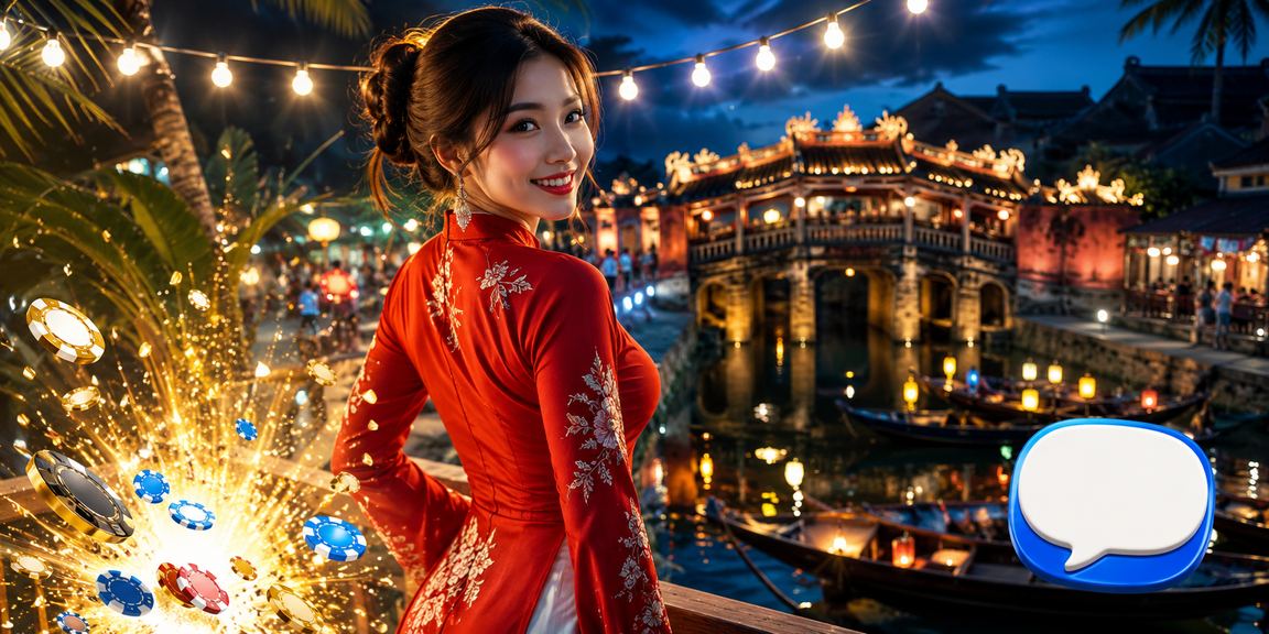 Không khí Hội An về đêm với người dùng xem thông tin cá cược trên điện thoại